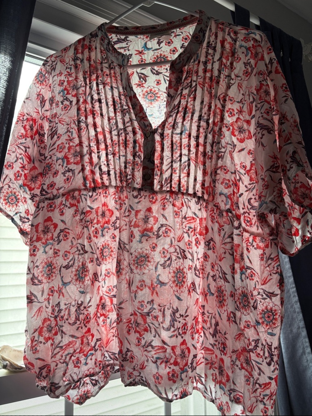 Knox Rose Floral Pintuck Peasant Blouse